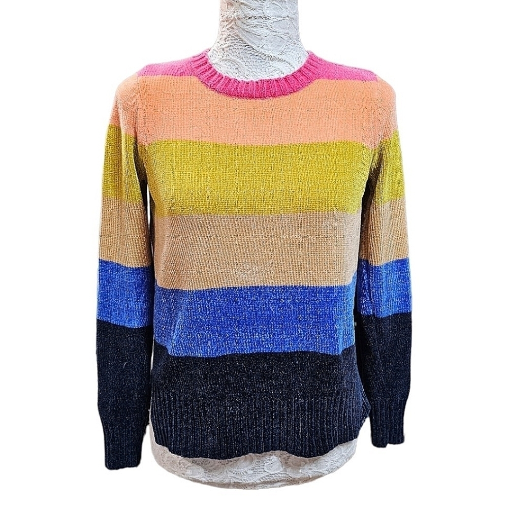 Lisa Todd Color Block Striped Crew Neck Sweater Size XS Knit Lightweight